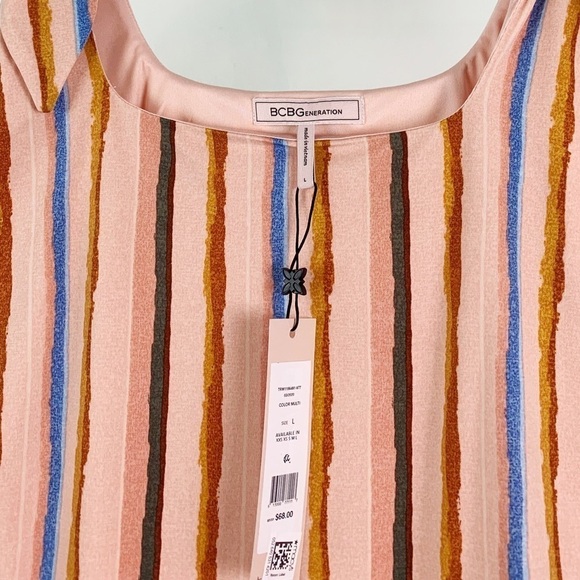 NWT BCBGeneration Revolve Multi Color Striped Tie Shoulder Thong Bodysuit - Picture 8 of 10